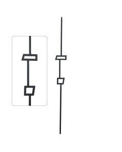 Steel Tube Spindles - Geometric 1/2" Square Series With Dowel Top - Double Feature - Satin Black