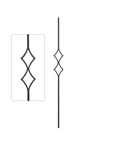 Steel Tube Spindles - Geometric 1/2" Square Series With Dowel Top - Double Feature - Satin Black