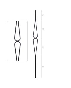 Steel Tube Spindles - Geometric 1/2" Square Series With Dowel Top - Double Feature - Satin Black