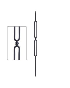Steel Tube Balusters- Geometric 1/2" Square Series With Dowel Top - Double Feature and Sphere - Satin Black