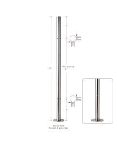 34" Height - Corner Post, 1-1/2"OD Round, Pre-Drilled - 8" Spacing - Alloy 304