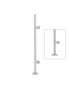 34" Height - End Post, 1-1/2"OD Round, Pre-Assembled Glass Clips at 8" Spacing, Cover Flange - Alloy 304