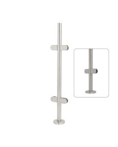 34" Height - Center Post, 1-1/2"OD Round, Pre-Assembled Glass Clips at 8" Spacing, Cover Flange - Alloy 304