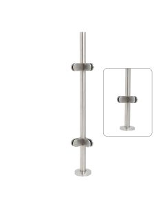 34" Height - Corner Post, 1-1/2"OD Round, Pre-Assembled Glass Clips at 8" Spacing, Cover Flange - Alloy 304