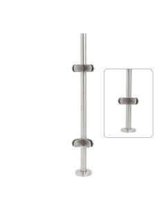 38" Height - Corner Post, 1-1/2"OD Round, Pre-Assembled Glass Clips at 8" Spacing, Cover Flange - Alloy 304