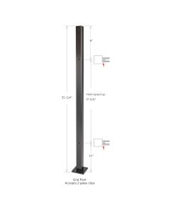 Black Stainless Steel Square End Post with Anchor Plate – 35-3/4" Height - Pre-drilled 8” & 10” Spacing - Alloy 304 - #4 Satin Finish