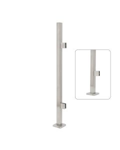 34" Height - End Post, 1-9/16" Square, Pre-Assembled - Glass Clips at 8" Spacing, Cover Flange - Alloy 304