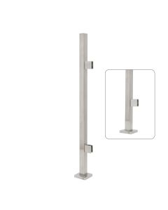 38" Height - End Post, 1-9/16" Square, Pre-Assembled - Glass Clips at 8" Spacing, Cover Flange - Alloy 304