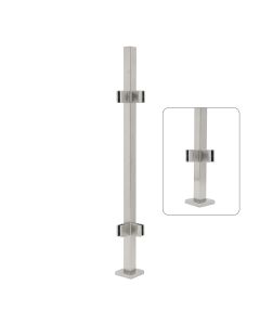 Pre-Assembled 1-9/16" Square Corner Post, 38", Glass Clips 8" Spacing, Cover Flange, Stainless Steel Alloy 304, #4 Satin Finish
