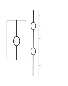 Steel Tube Spindles - Geometric 1/2" Square Series With Dowel Top - Double Feature - Satin Black