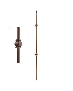 Steel Tube Balusters - 1/2" Square Series With Dowel Top - Double Collar - Burnt Penny