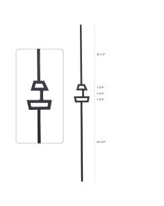 Steel Tube Spindles - Geometric 1/2" Square Series With Dowel Top - Double Feature - Satin Black