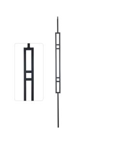 Steel Tube Spindles - Geometric 1/2" Square Series With Dowel Top - Double Feature - Wrinkled Black