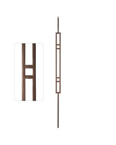 Steel Tube Spindles - Geometric 1/2" Square Series With Dowel Top - Double Feature - Burnt Penny