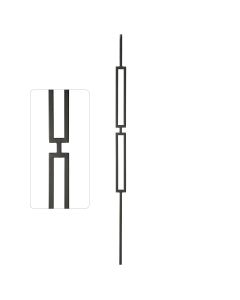 Steel Tube Balusters - Geometric 1/2" Square Series With Dowel Top - Double Feature - Satin Black