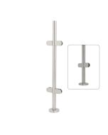 38" Height - Center Post, 1-1/2"OD Round, Pre-Assembled Glass Clips at 8" Spacing, Cover Flange - Alloy 304