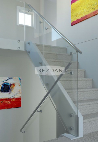 Bezdan Stainless 1-1/2" single standoff 6110, glass mount bracket 9740, round tube 9010